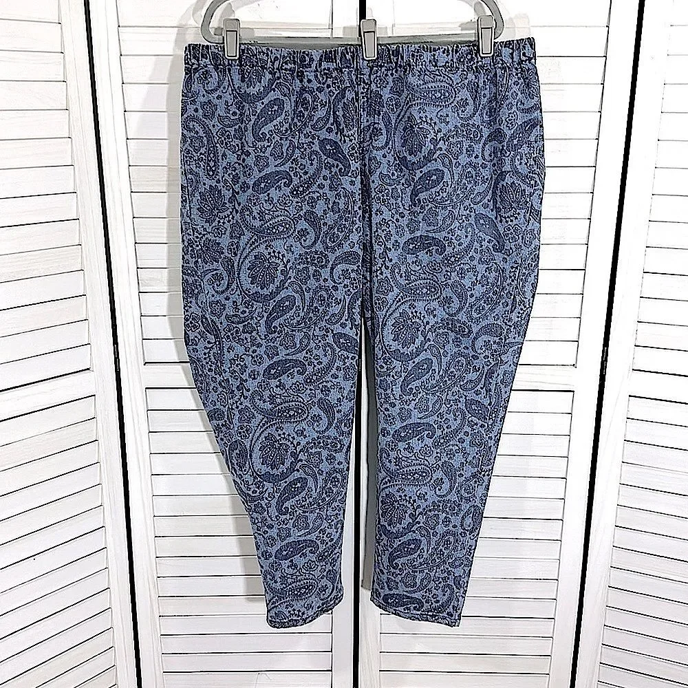 DG2 Blue Paisley Denim Pants Pull On Size 3XP NWT